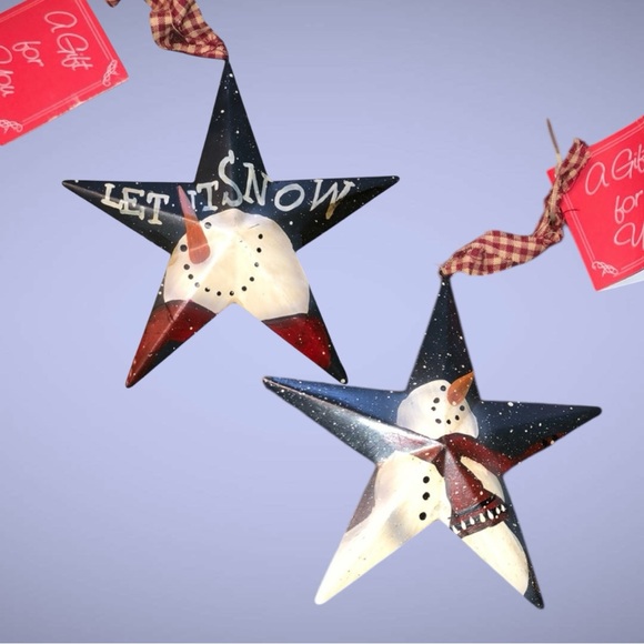 Metal star ornaments with painted snowmen - Picture 2 of 4